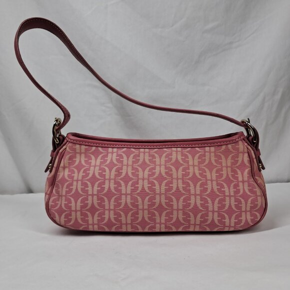 Vtg Fossil Pink Signature Jacquard Fabric Leather Trim Shoulder Demi Bag Purse - Picture 3 of 14